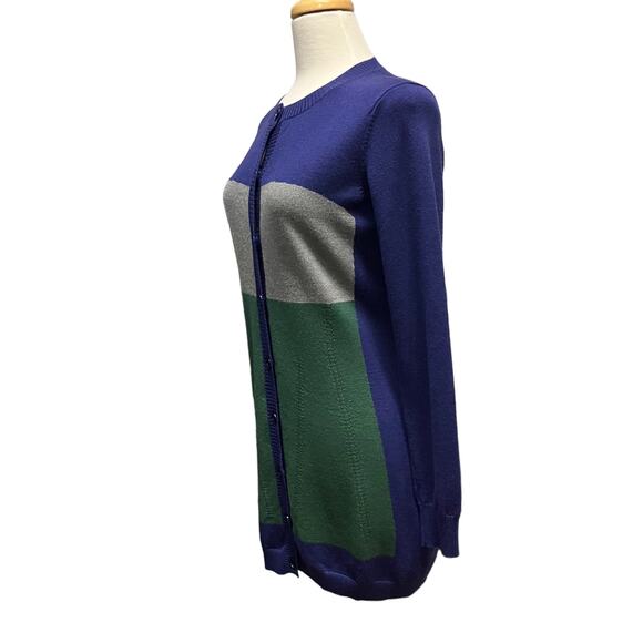 Ports 1961 Sweater Dress Cardigan Tunic Sz L Merino Wool Navy Colorblock Classic - Picture 2 of 9